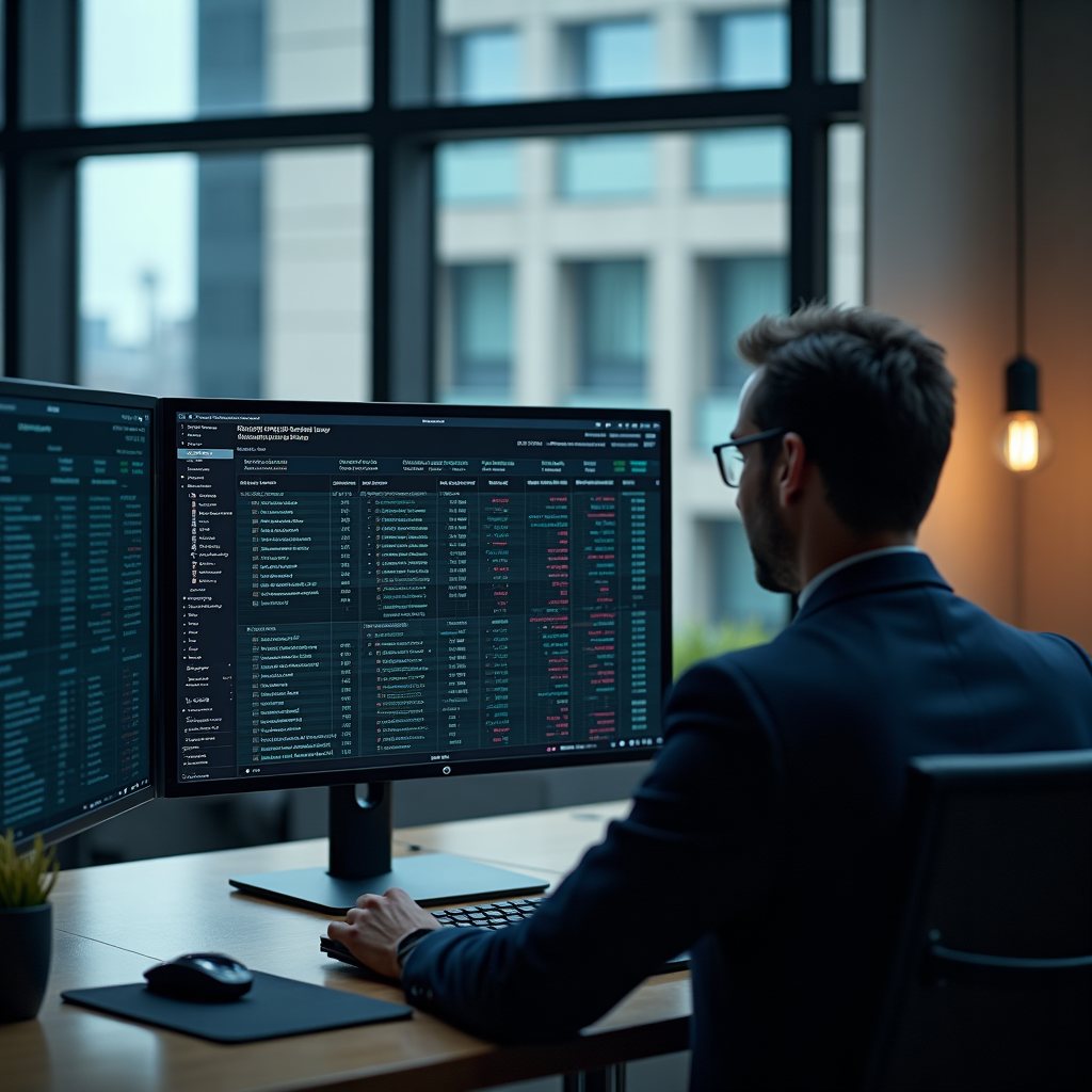 Risk analysts reviewing counterparty exposure on trading screens