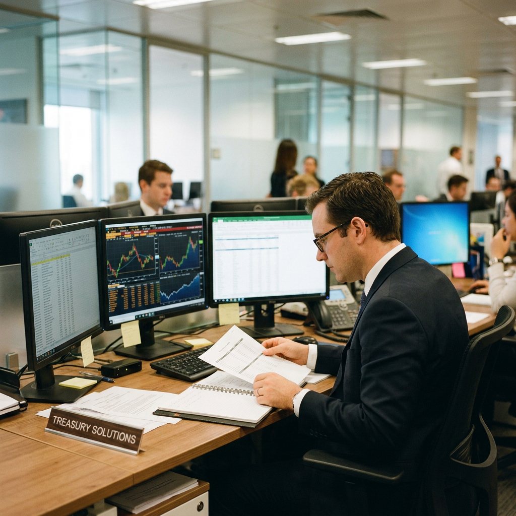 Traders working at a treasury dealing desk